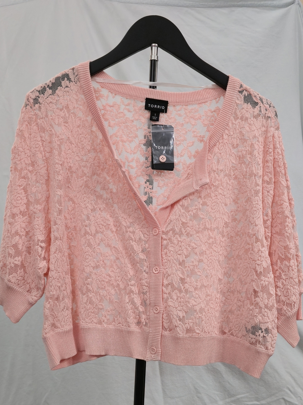 torrid Light Pink Lace Button-Up Short Sleeve Cardigan